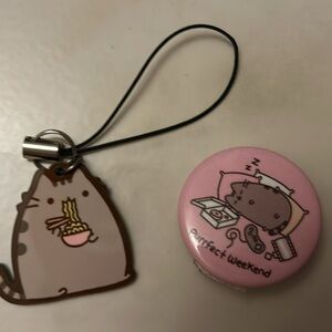 Pusheen Pink & Gray Ramen Cat Phone Charm and Button Set